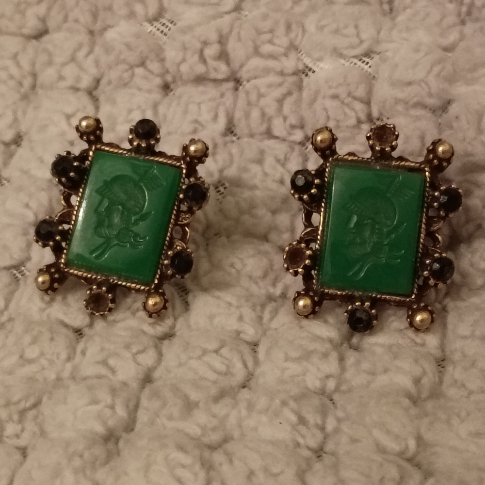 Vintage-Inspired Green and Black Earrings